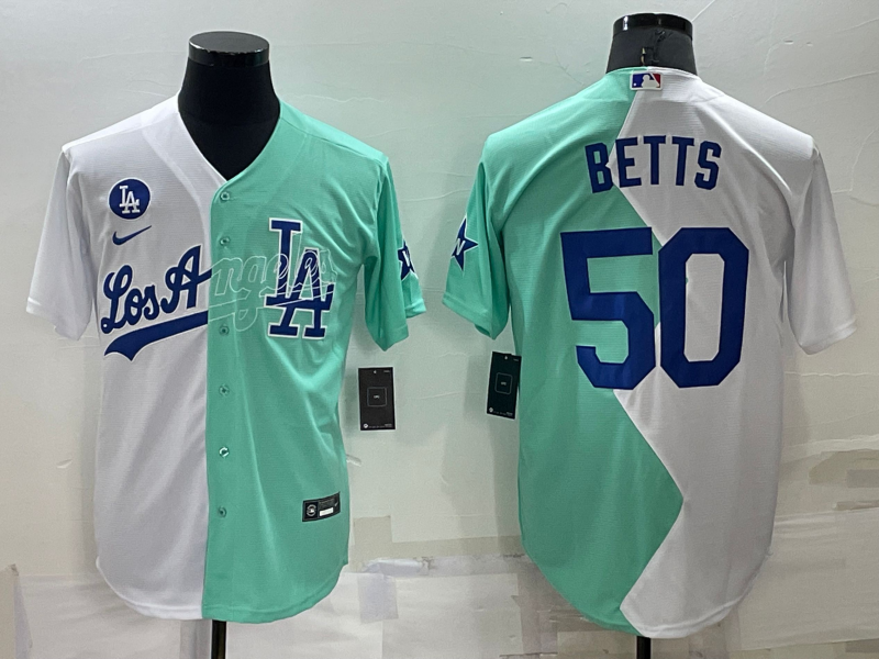 Men's Los Angeles Dodgers Mookie Betts #50 White/Green Baseball Jersey
